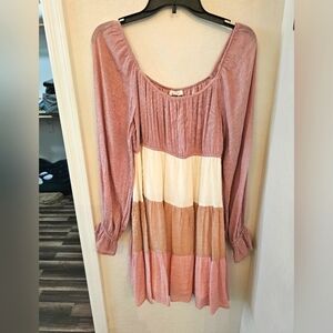 Colorblock Women's Dress - Pink, Cream, Brown